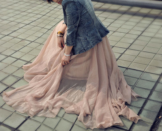 Silk Chiffon Long Skirt